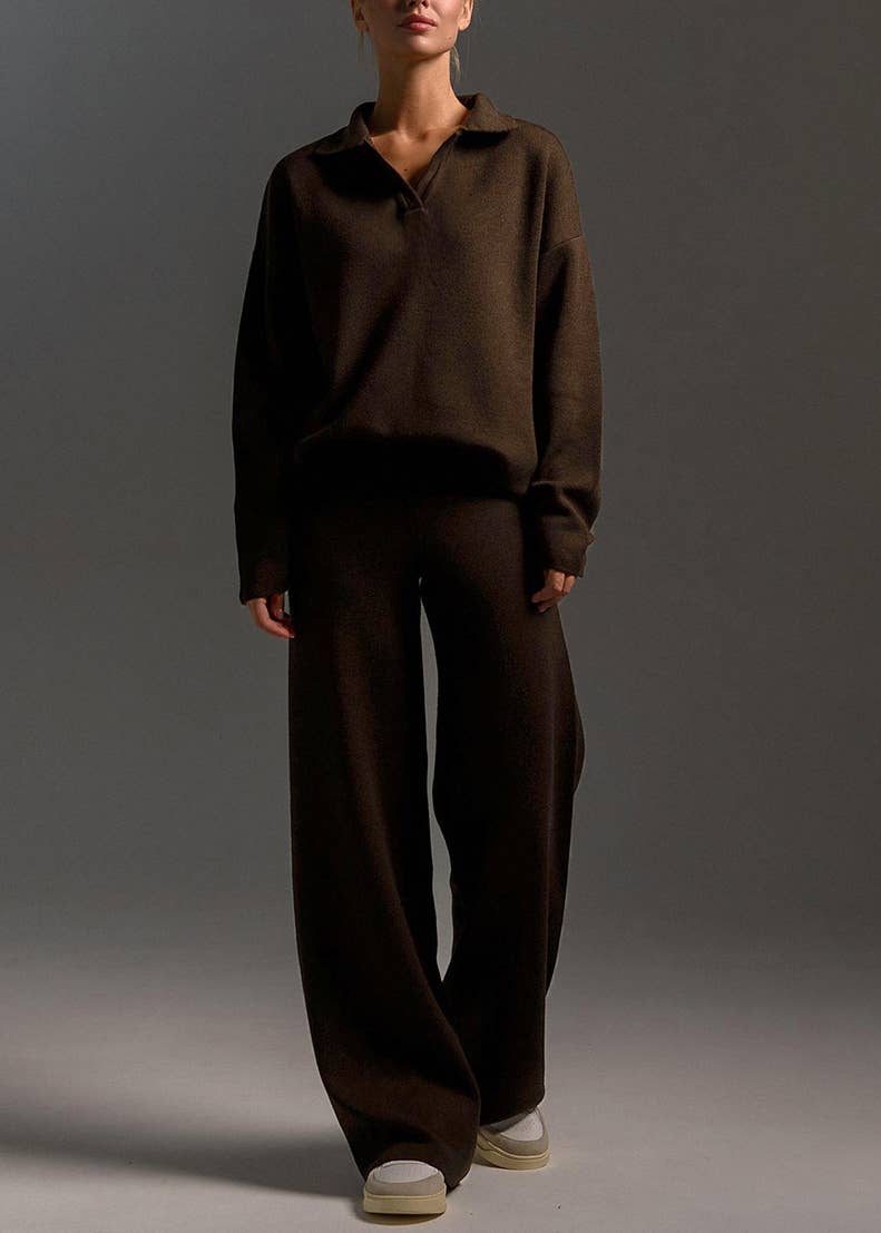 Long sleeve top and long pants sweater set