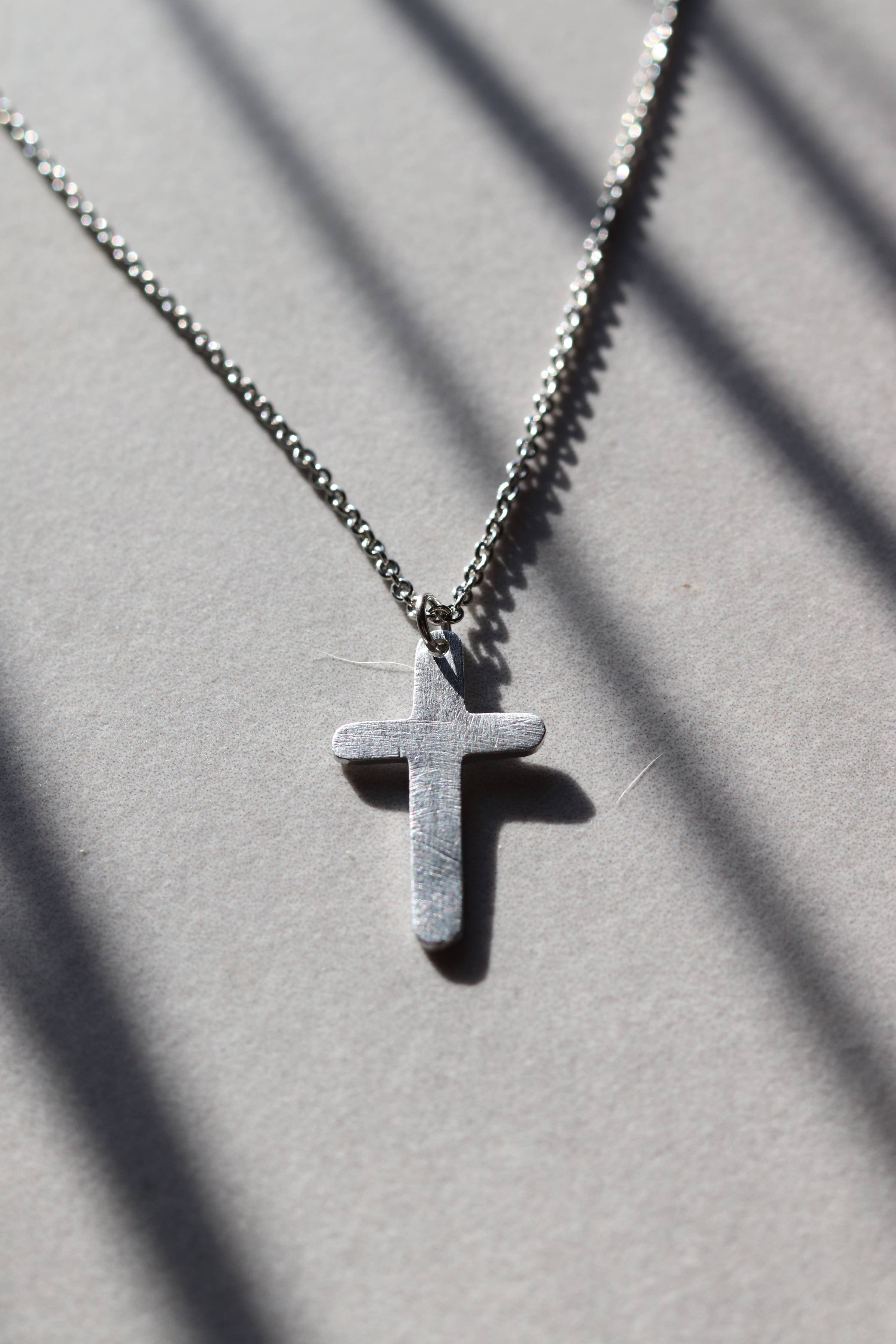 Silver Aluminum Cross Necklace