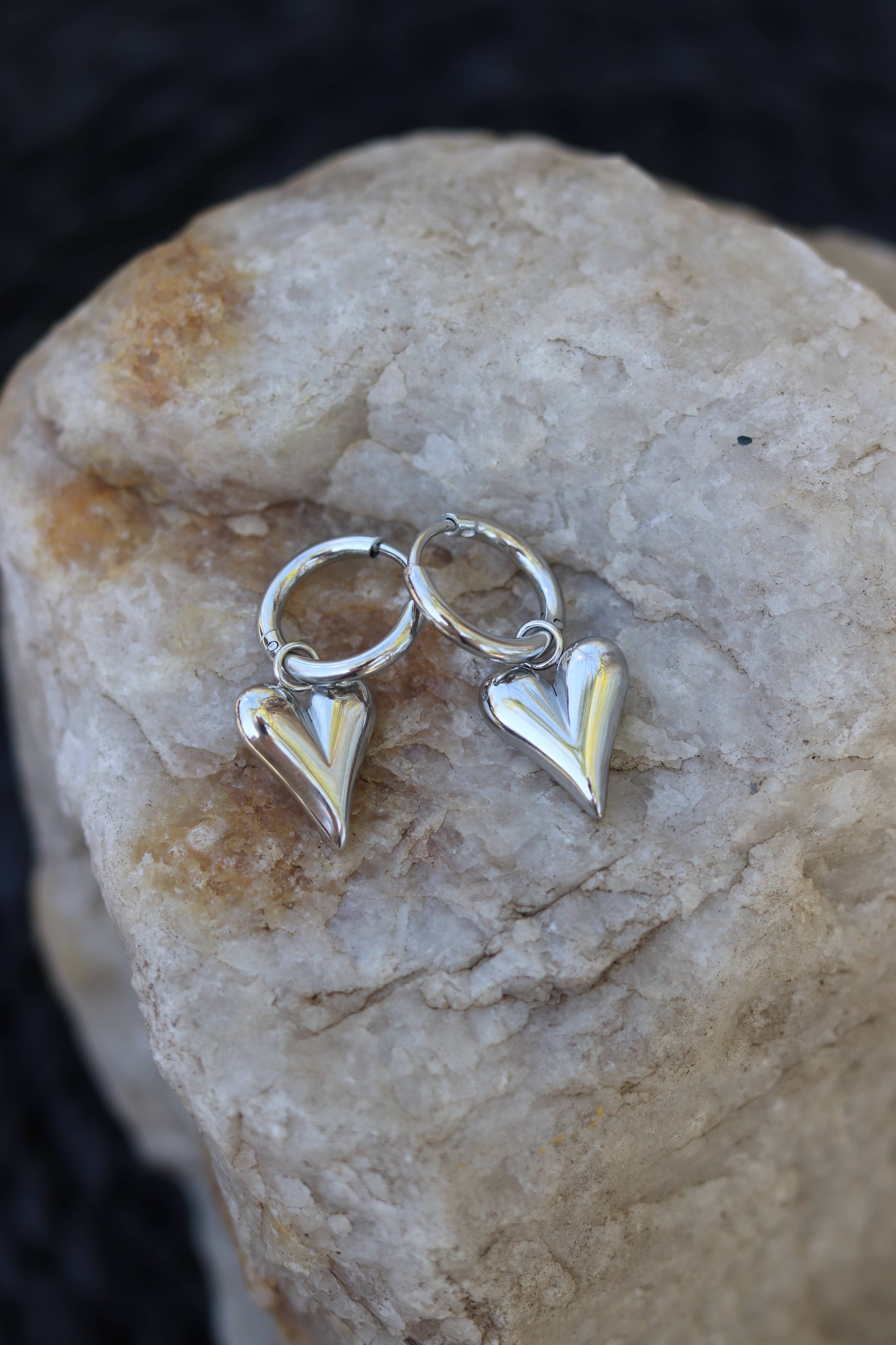 Silver Heart Huggy Earrings (Stainless Steel)