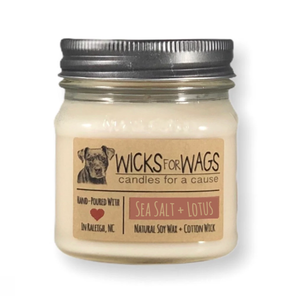 Sea Salt + Lotus | 8 oz Candle | Wicks for Wags Soy Candle