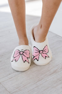 Pink Bowknot Fuzzy Slippers