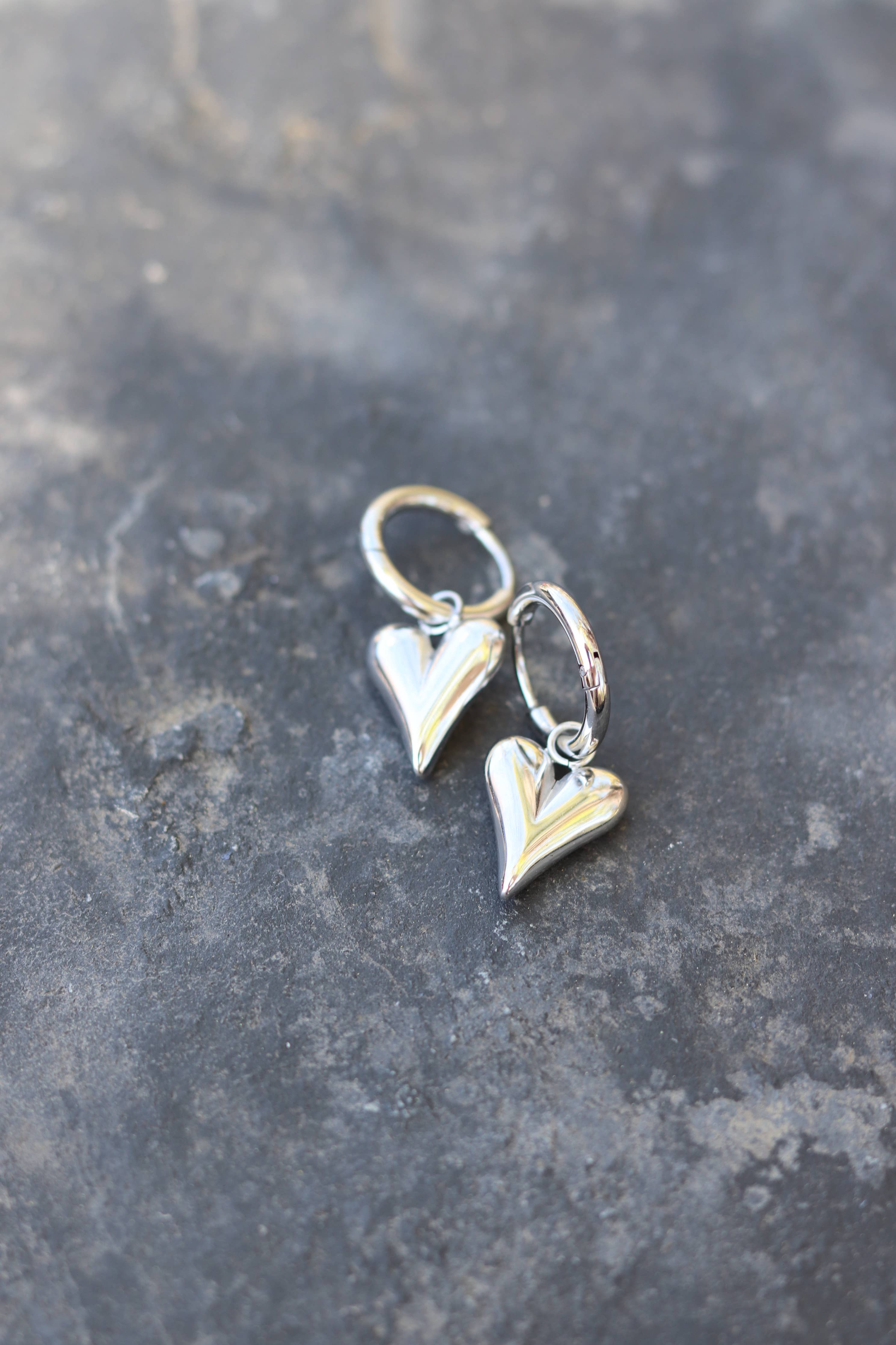 Silver Heart Huggy Earrings (Stainless Steel)