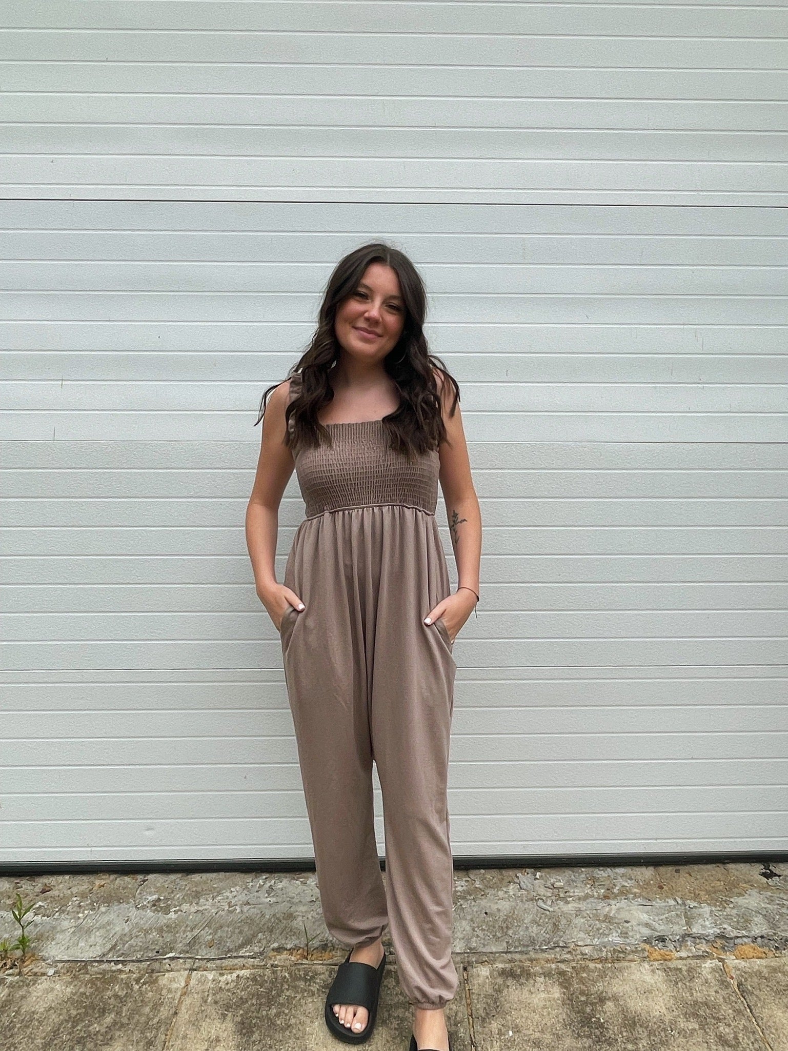 Willow Smocked Harem Jumpsuit in Coco
