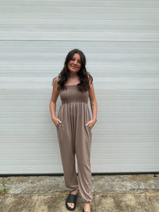Willow Smocked Harem Jumpsuit in Coco