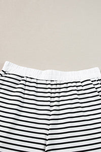 White Stripe Contrast Edge Tee and Shorts Set
