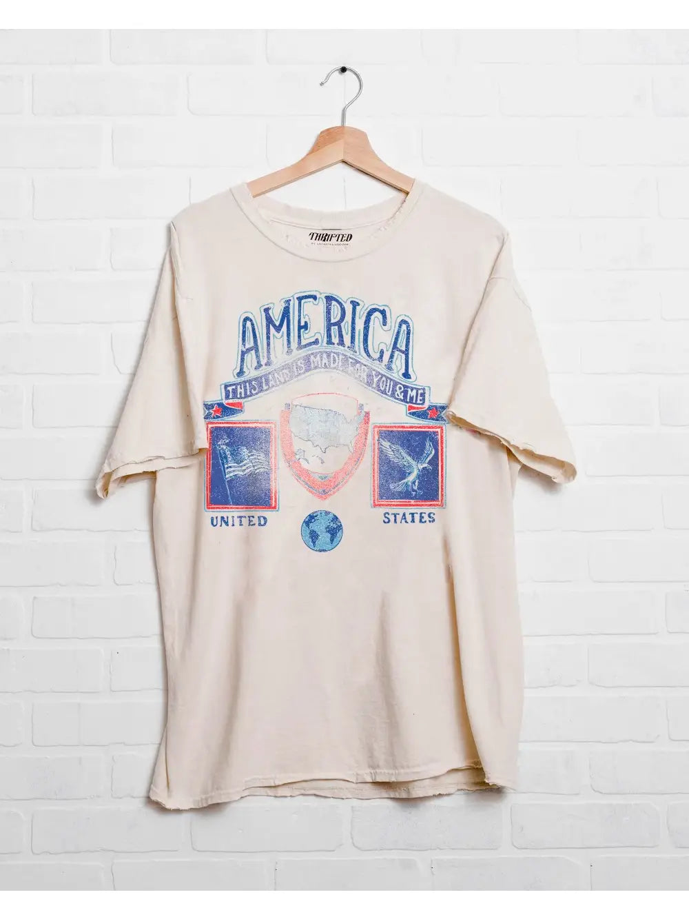4th of July America Patch Off White Thrifted Graphic Tee