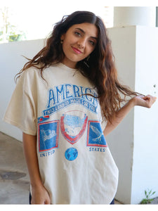 4th of July America Patch Off White Thrifted Graphic Tee