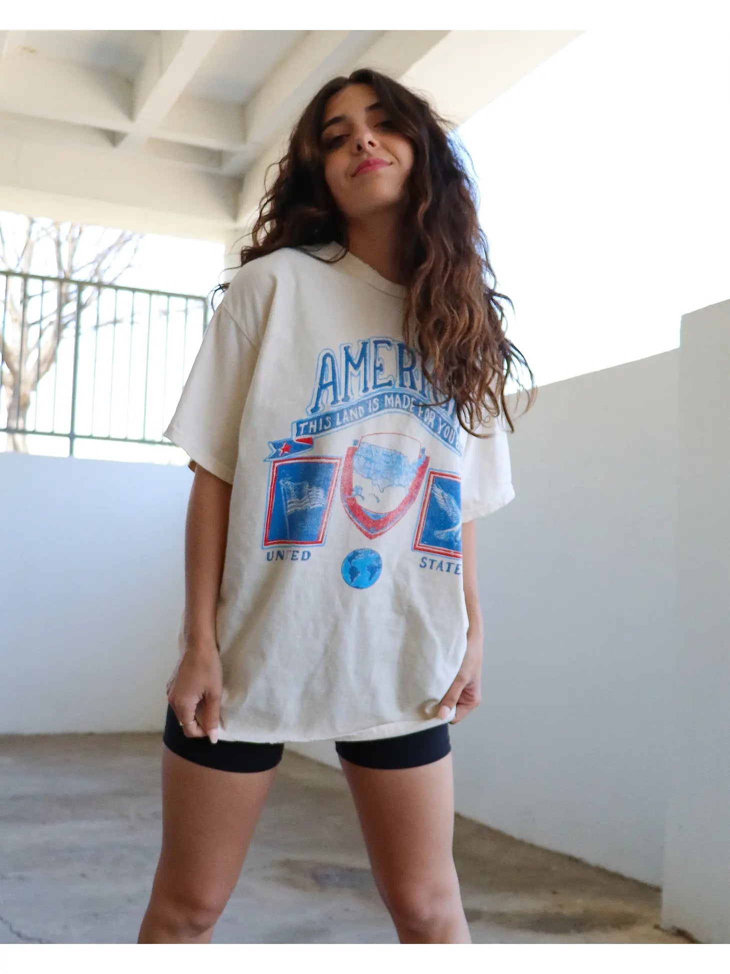 4th of July America Patch Off White Thrifted Graphic Tee