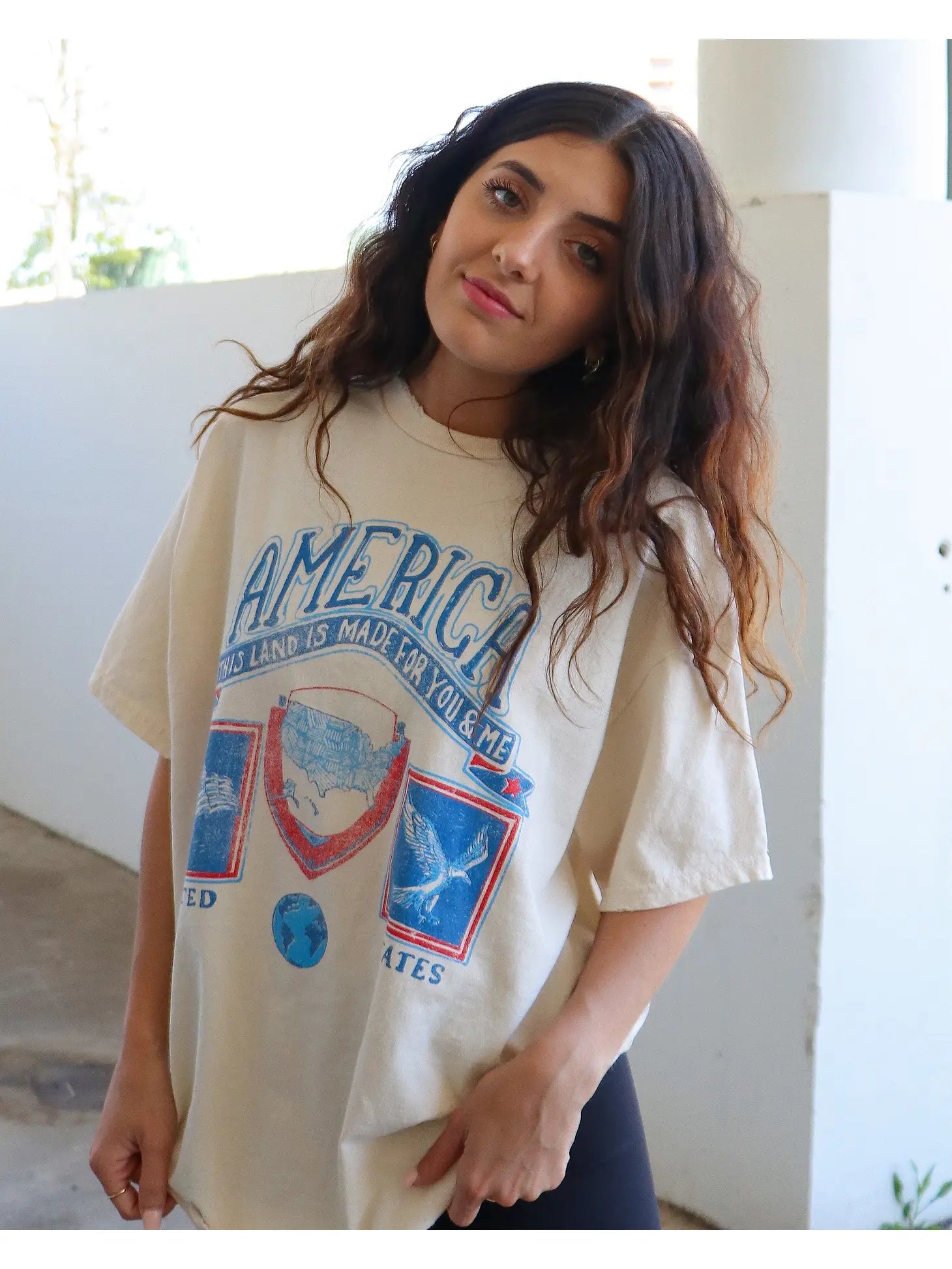 4th of July America Patch Off White Thrifted Graphic Tee