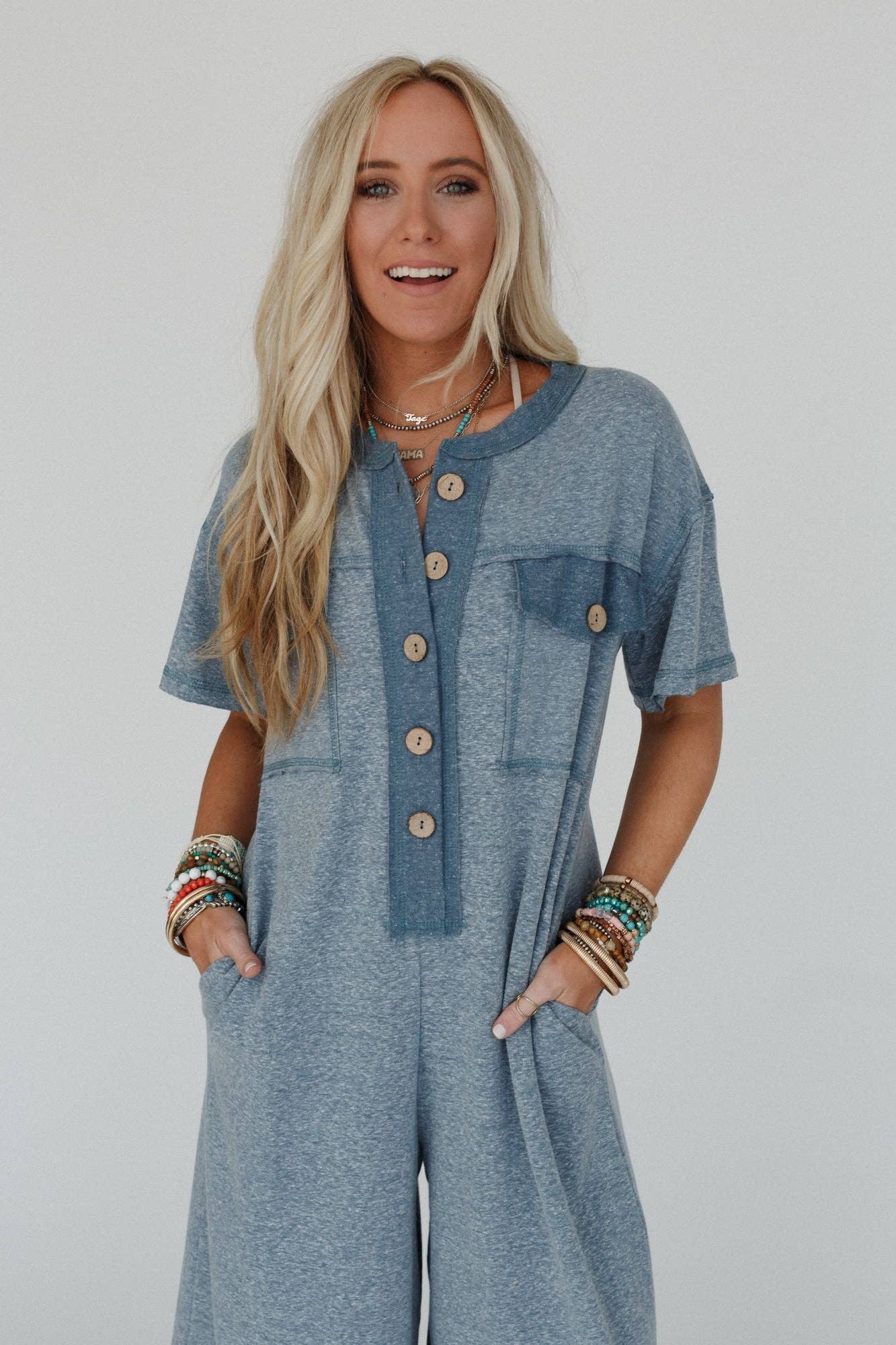 Jodi Short Sleeve Jumpsuit - Teal