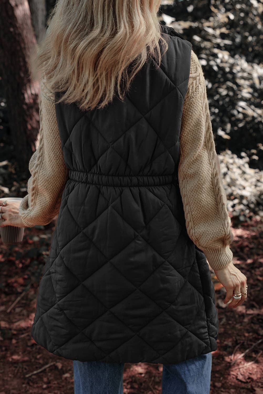 LDC Longline Quilted Stand Collar Puffer Vest