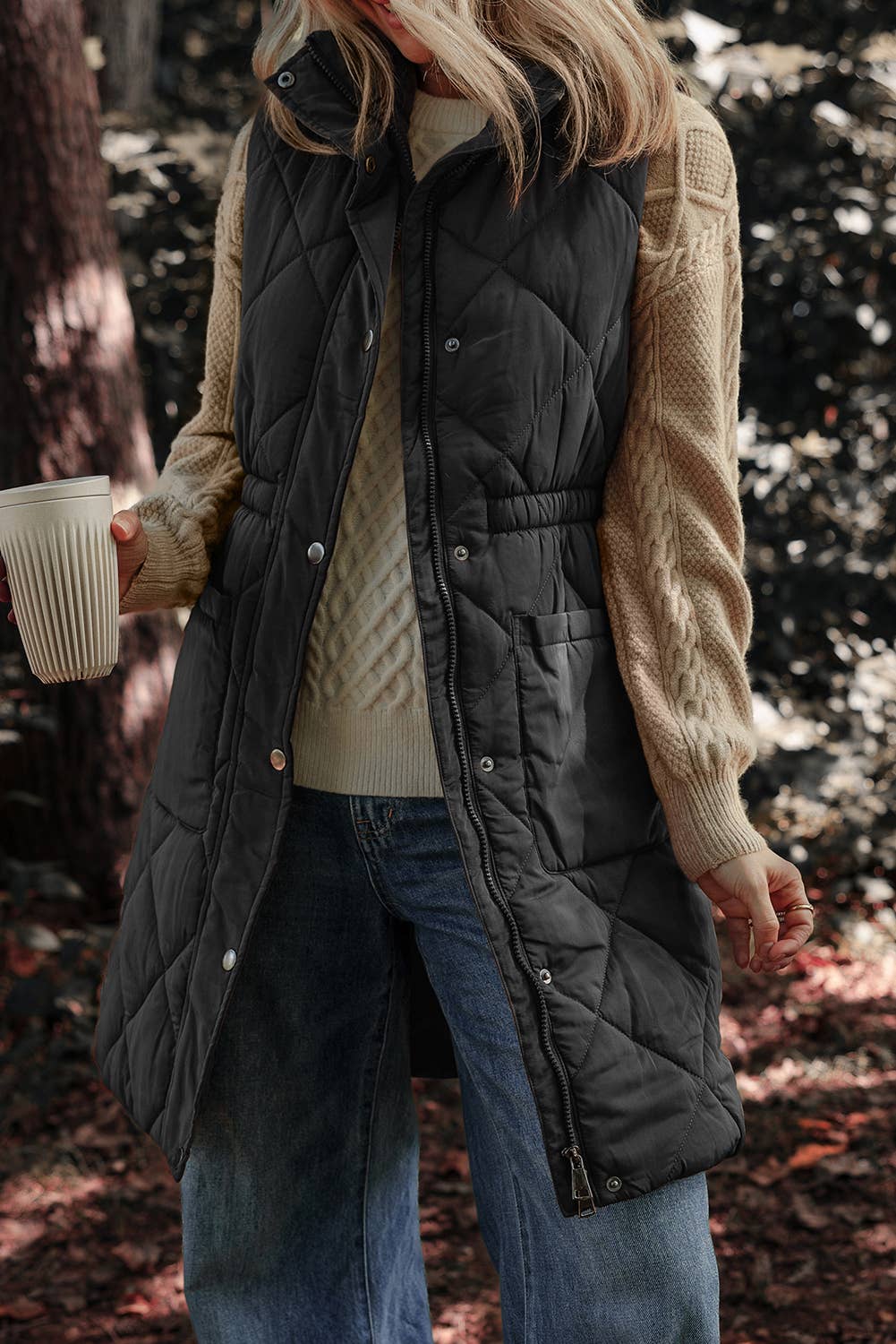 LDC Longline Quilted Stand Collar Puffer Vest