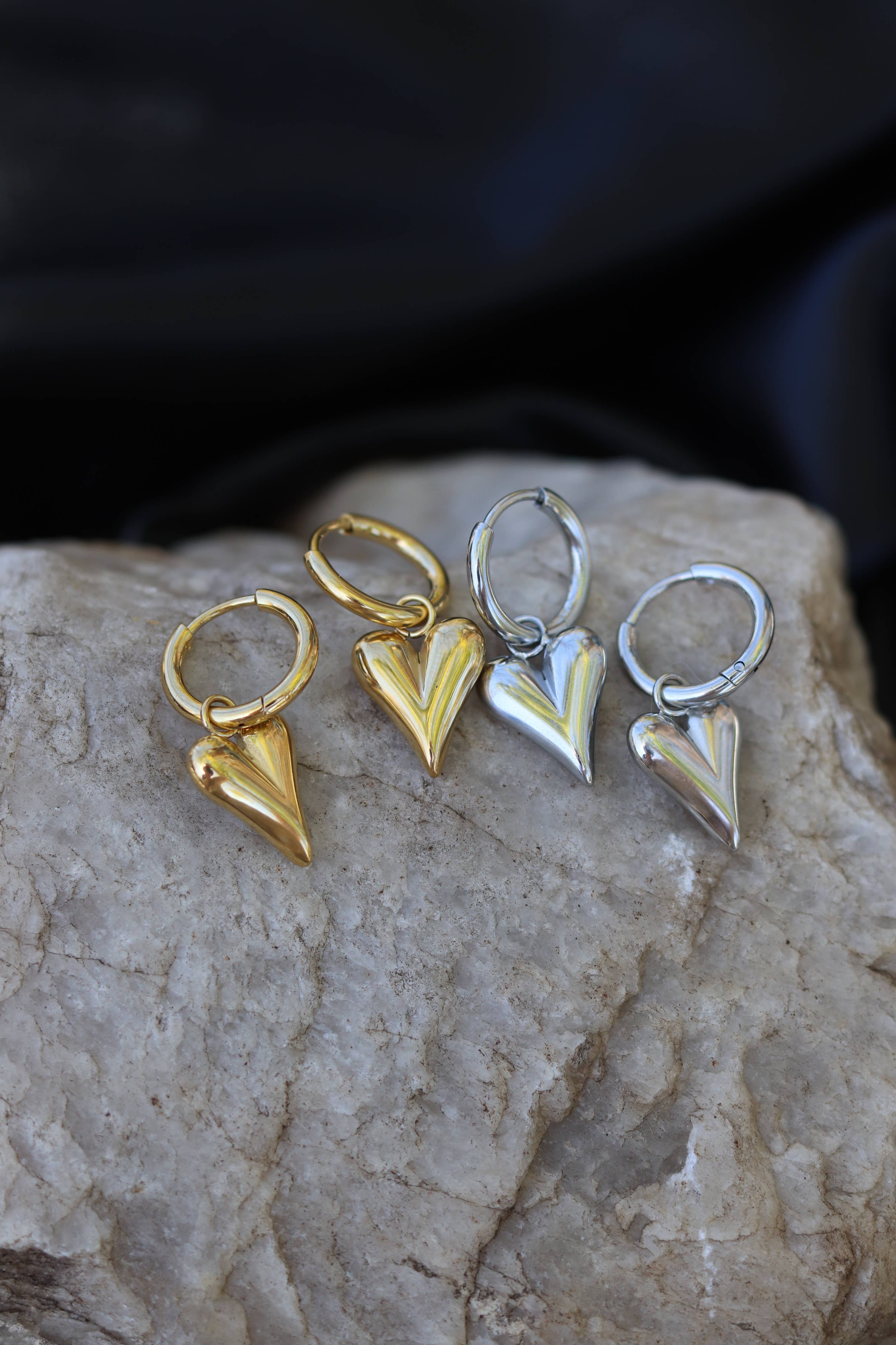 Silver Heart Huggy Earrings (Stainless Steel)