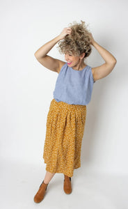 Mustard Flower Midi Skirt