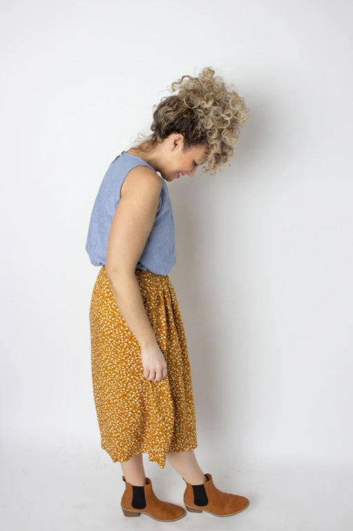 Mustard Flower Midi Skirt