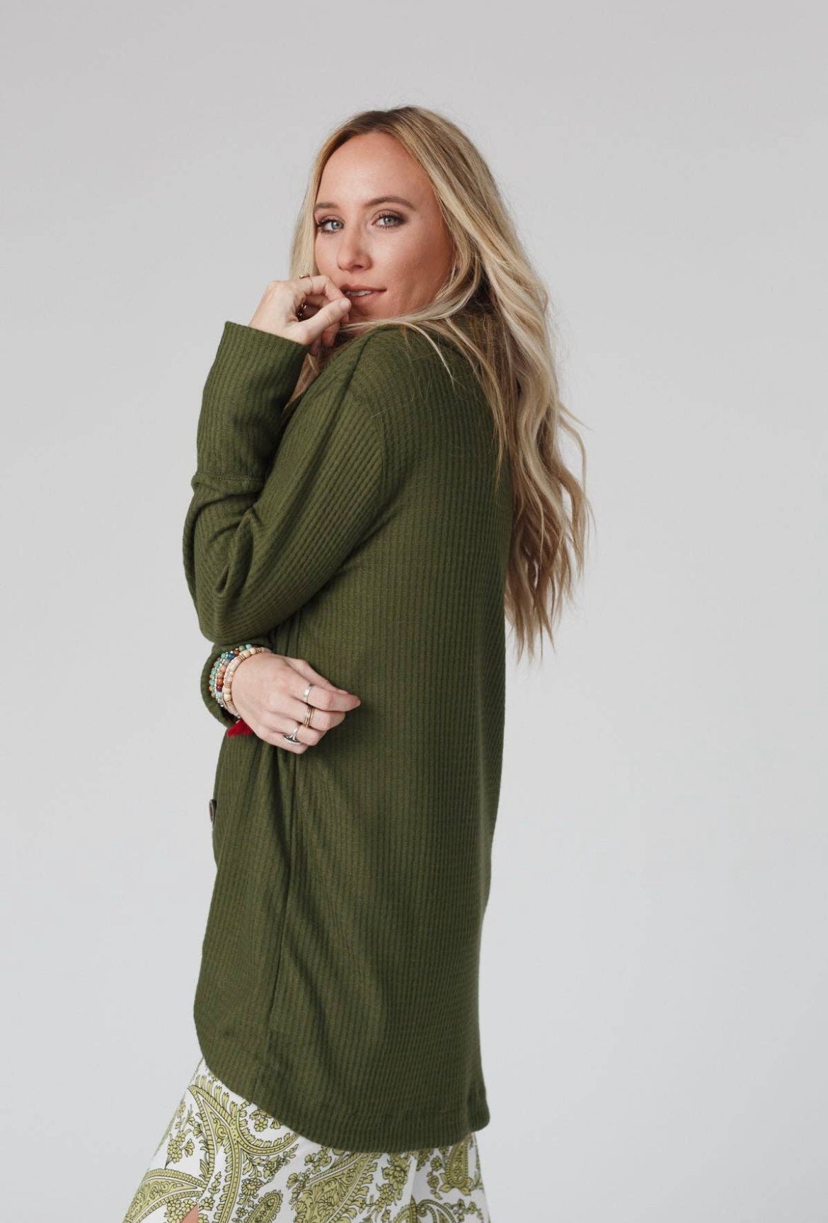 Button up oversize tunic-olive