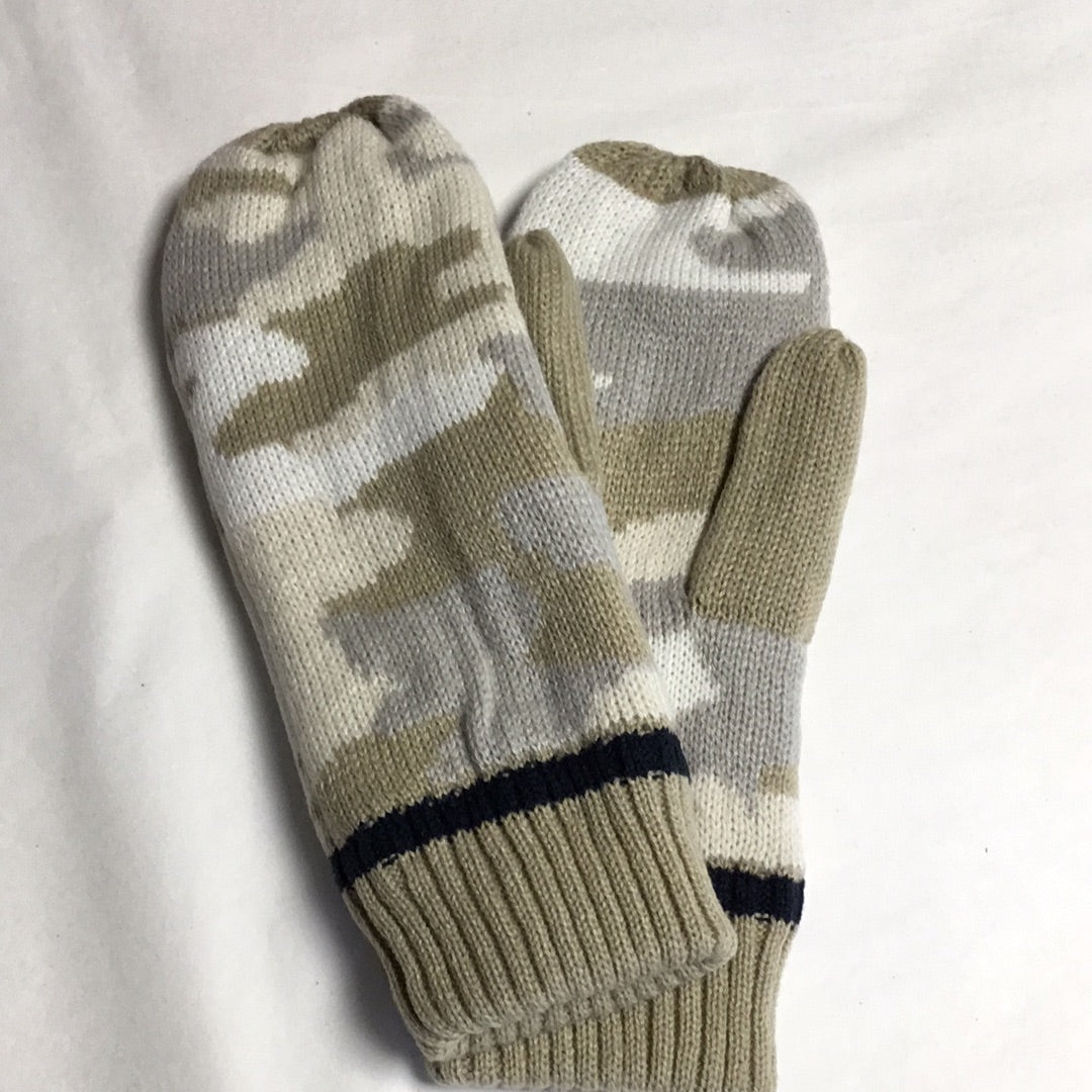 Tan Camo with Navy Stripe Mitten