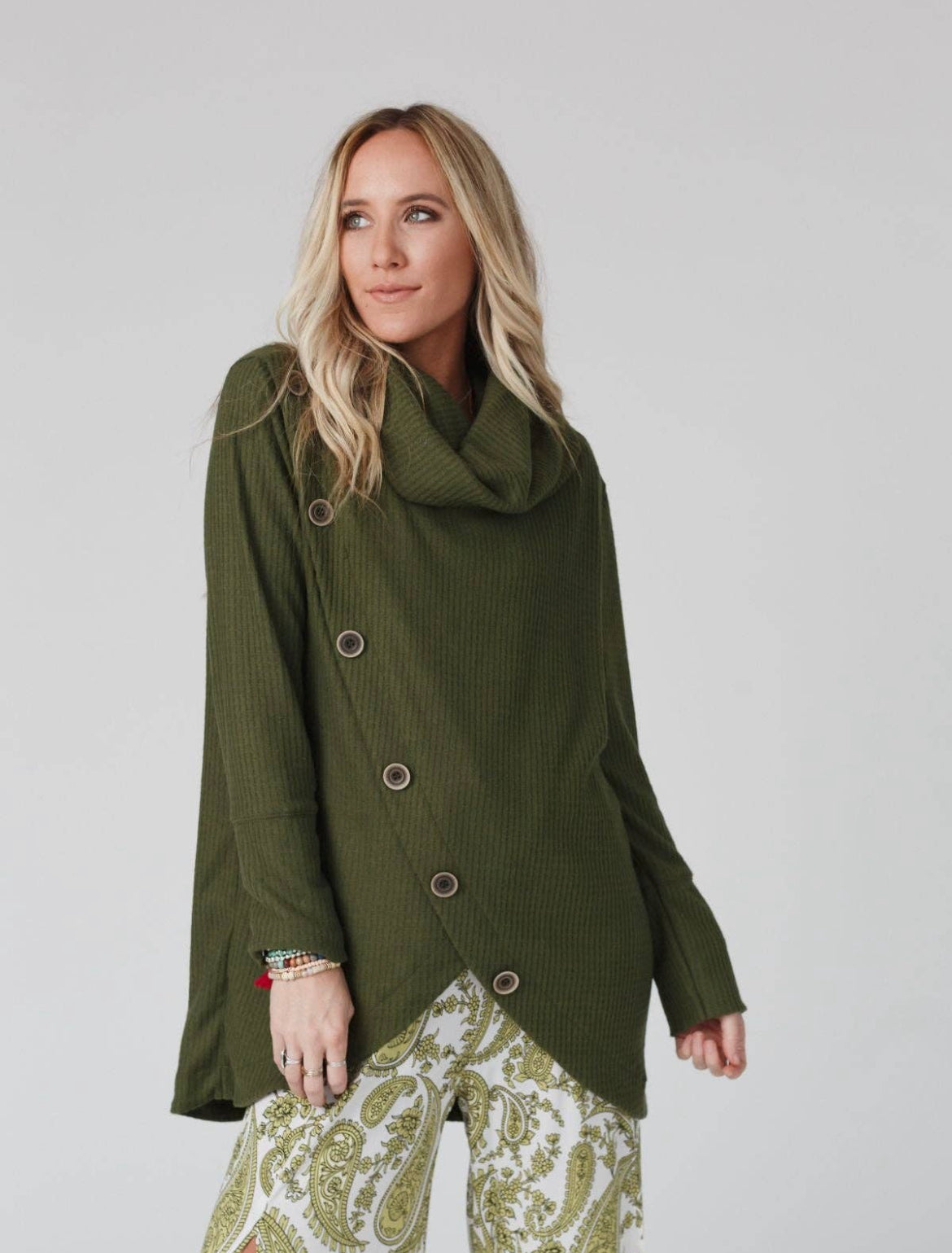 Button up oversize tunic-olive
