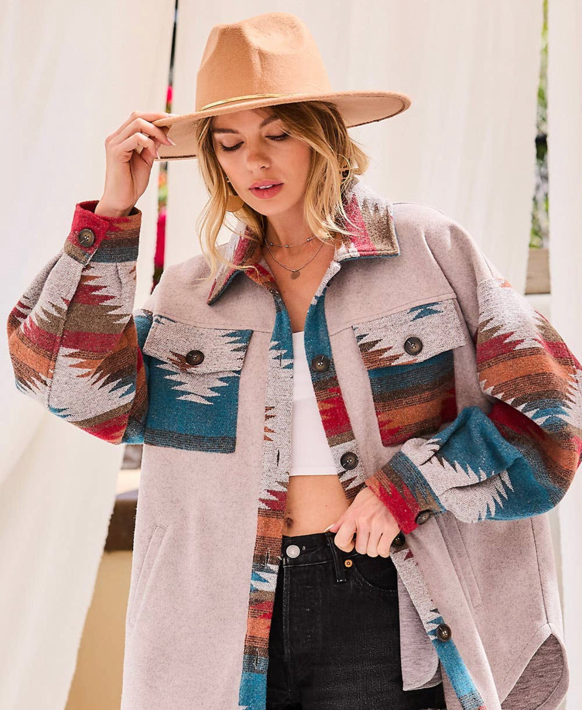 Shacket with Aztec detail