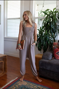 Willow Smocked Harem Jumpsuit in Coco