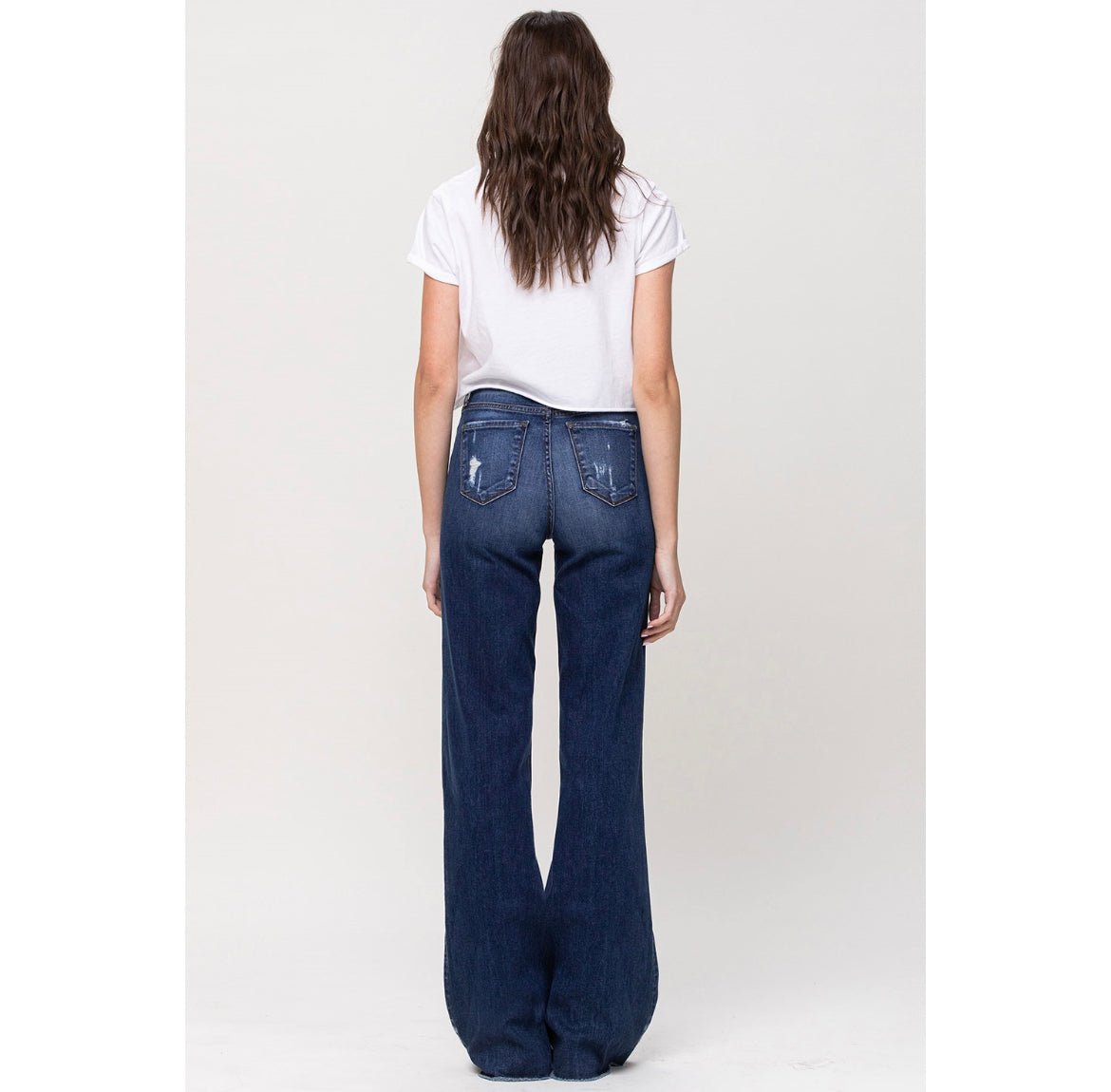 High rise destressed wide Leg jeans