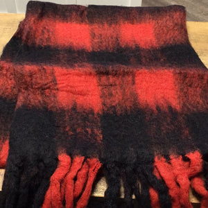 Red Plaid Long Scarf with Fringe